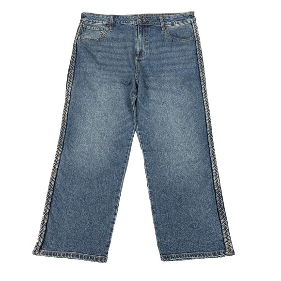 Express Denim - Express Womens Size 16 Wide Leg Cropped Jeans Medium Wash Braided Side Trim NWT